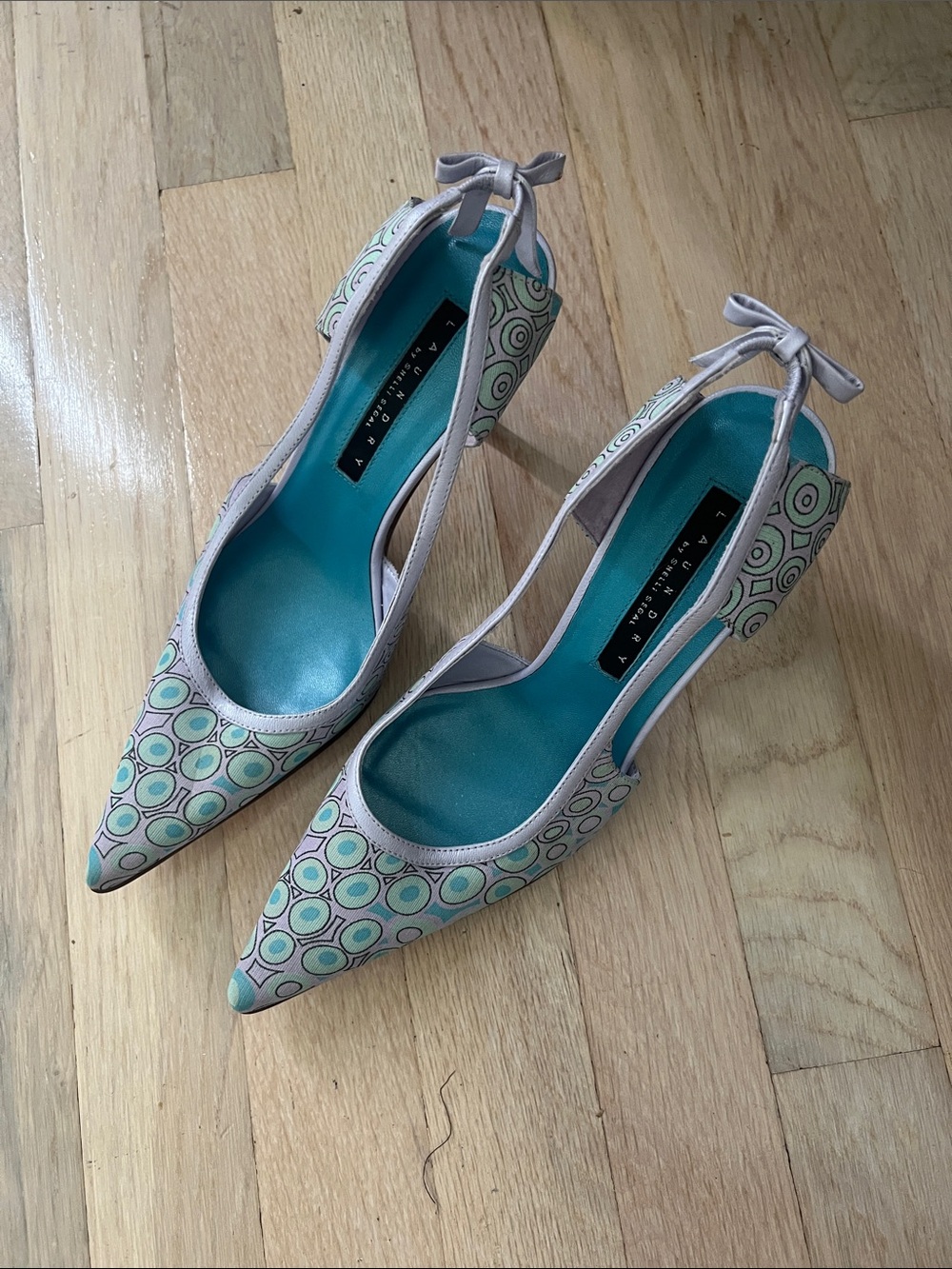 Laundry By Shelli Segal Turquoise Mint Patterned Pointed-Toe Ankle-Tie Heels